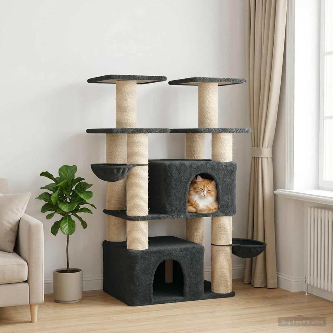 vidaXL Árbol para gatos con postes de sisal Gris oscuro 147 cm 2 uds.