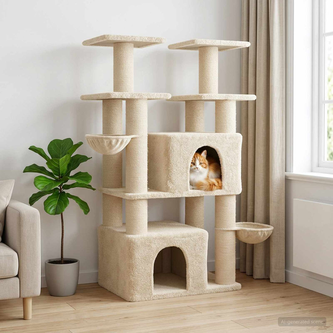 vidaXL Árbol para gatos con postes de sisal Crema 147 cm 2 uds.