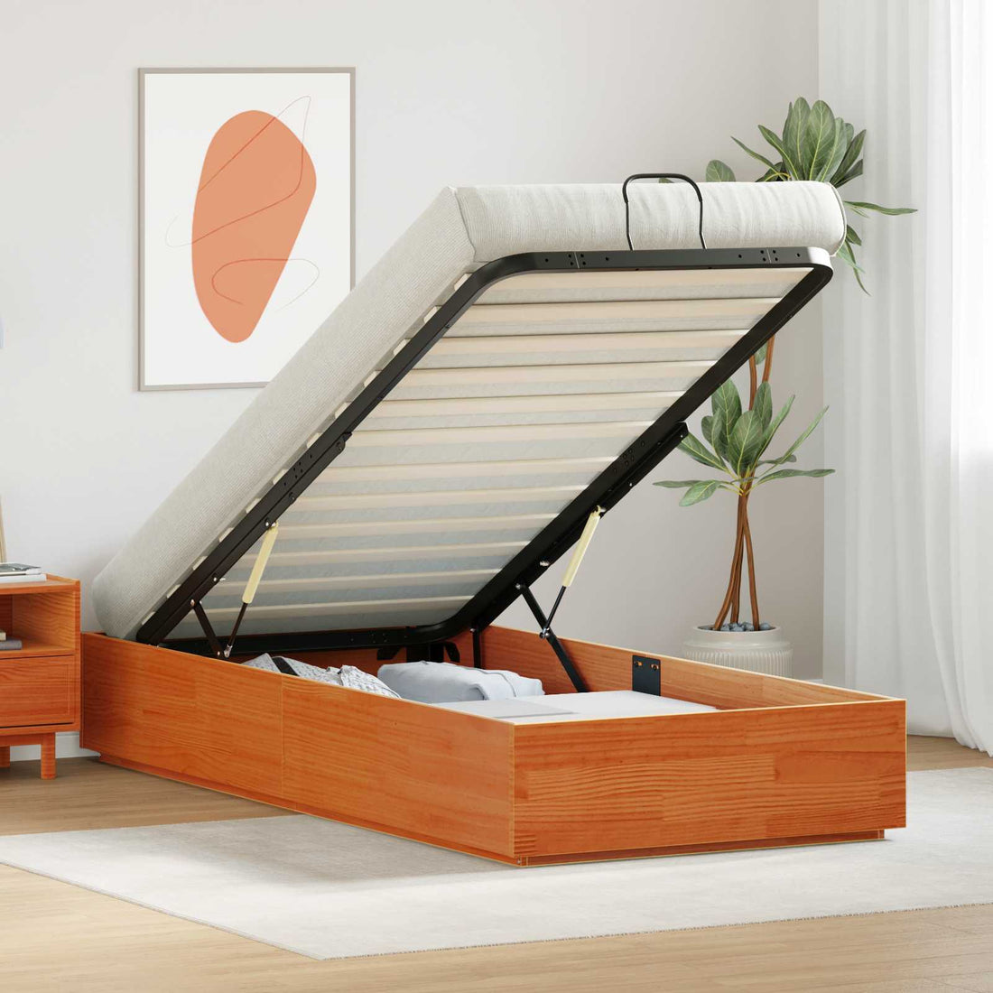 vidaXL Estructura de Cama Ottoman con Almacenamiento Marrón Cera