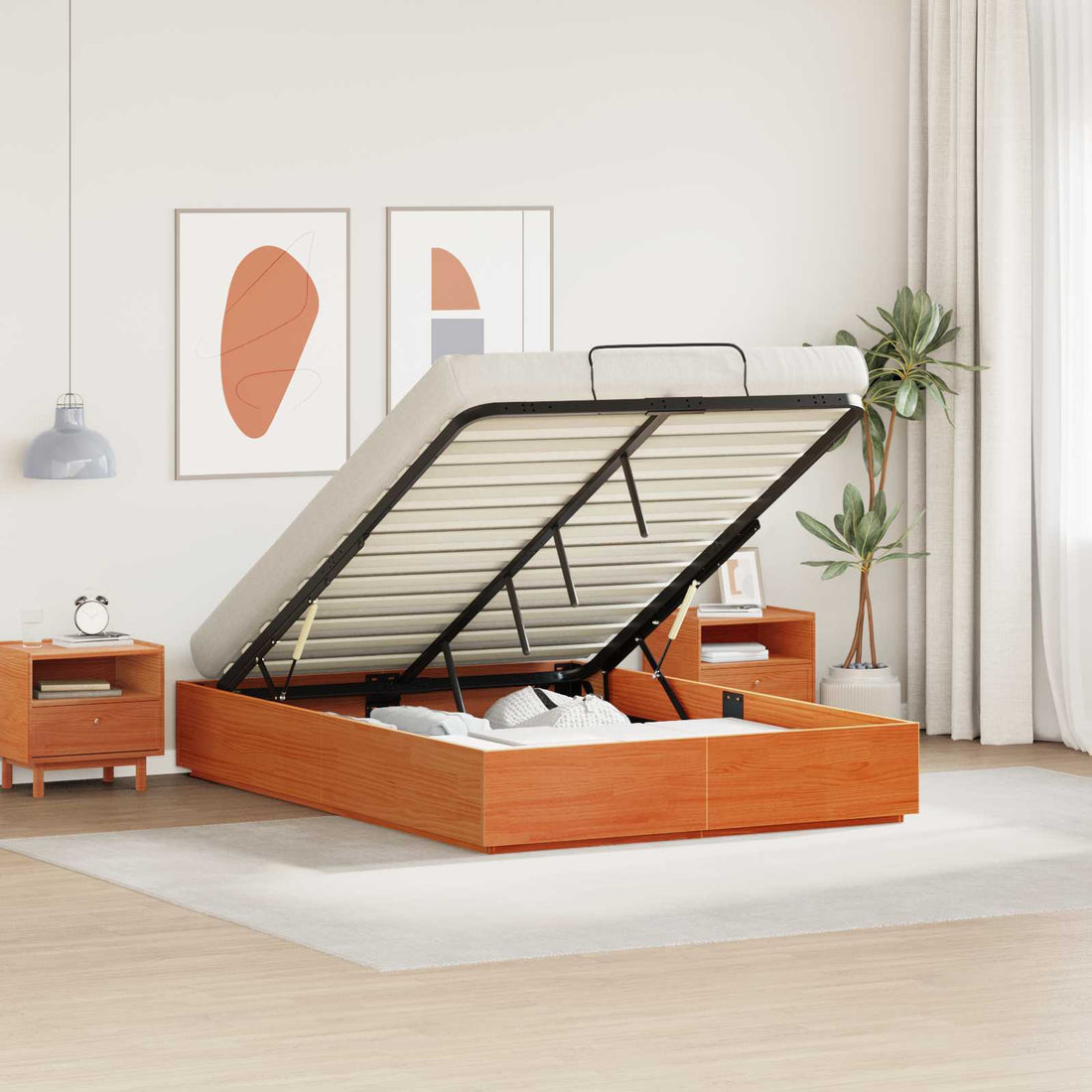 vidaXL Estructura de Cama Ottoman con Almacenamiento Marrón Cera