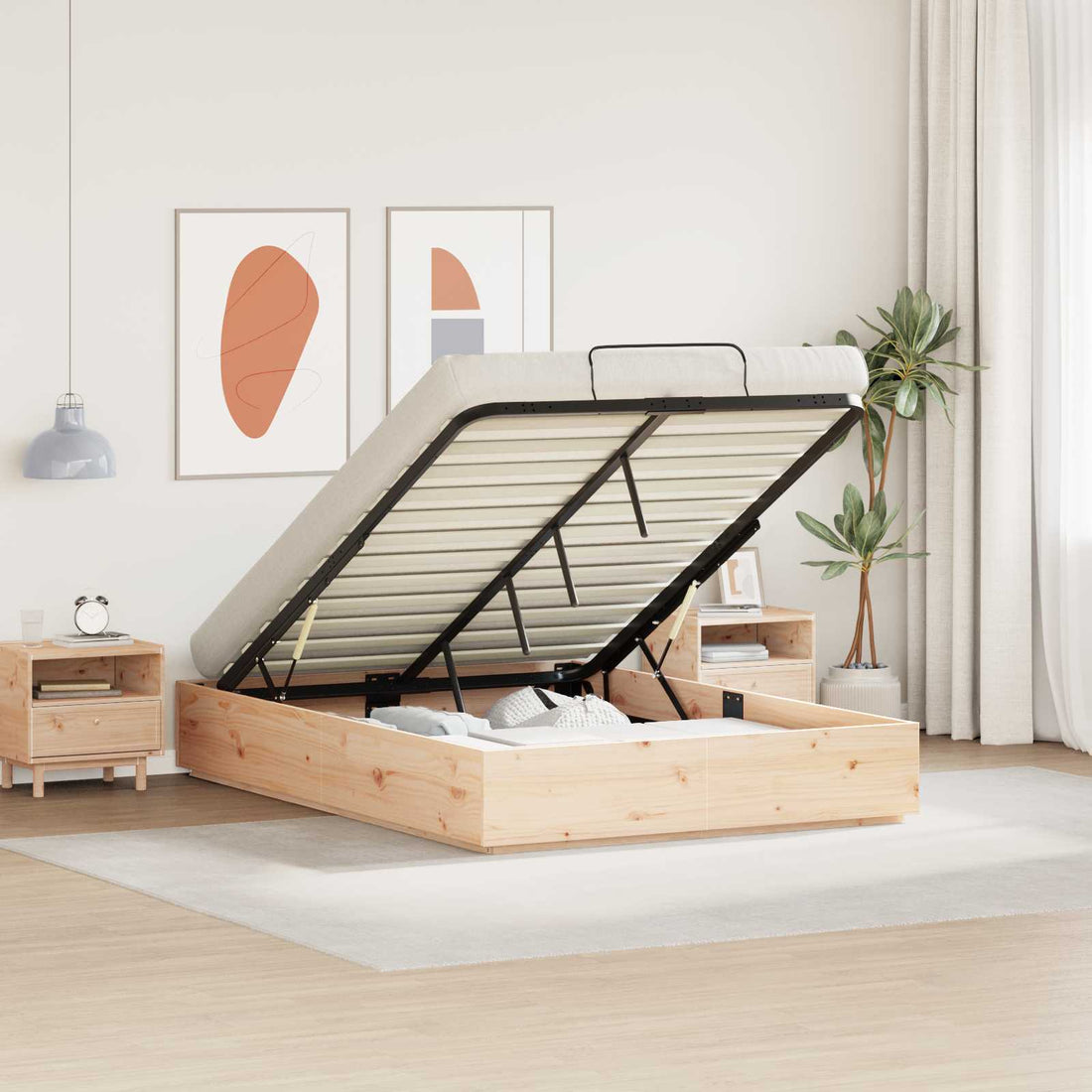 vidaXL Estructura de Cama Ottoman con Almacenamiento Natural