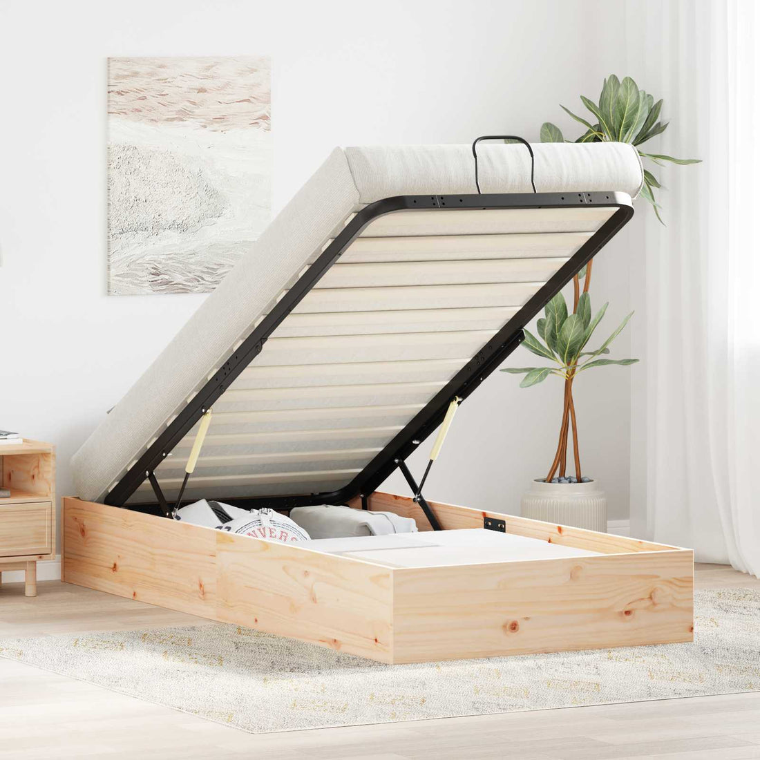 vidaXL Estructura de Cama Ottoman con Almacenamiento Natural