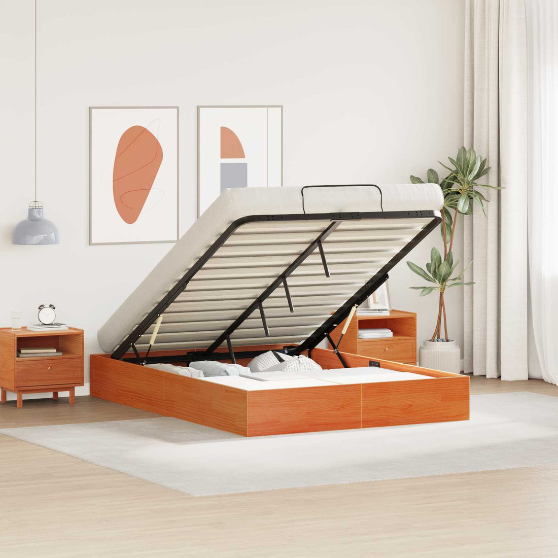 vidaXL Estructura de Cama Ottoman con Almacenamiento Marrón Cera