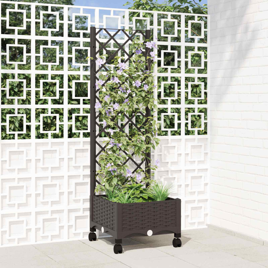 vidaXL Jardinera con enrejado y ruedas Marrón 40 x 40 x 131,5 cm PP