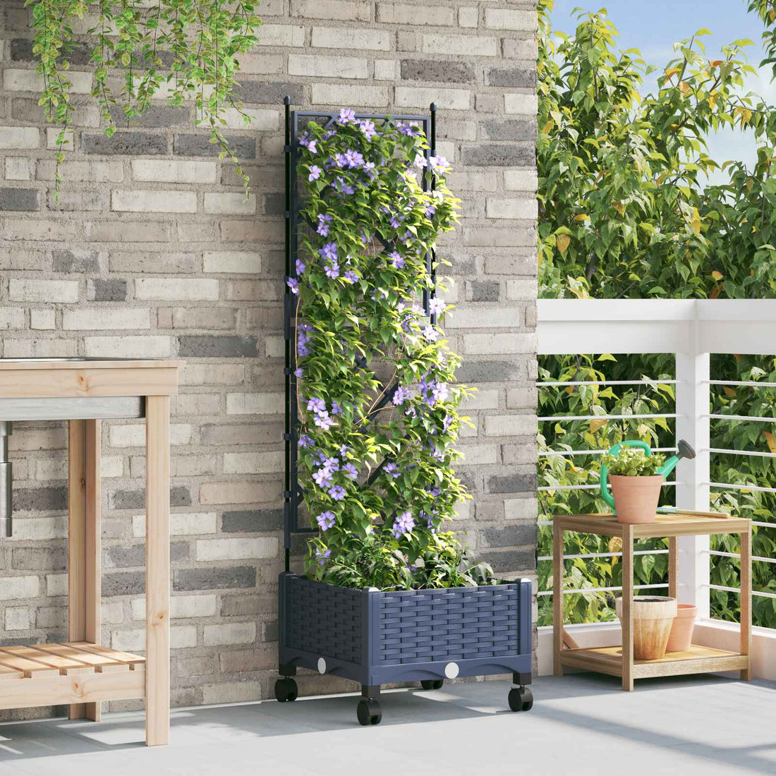 vidaXL Jardinera con enrejado y ruedas Gris 40 x 40 x 131,5 cm PP