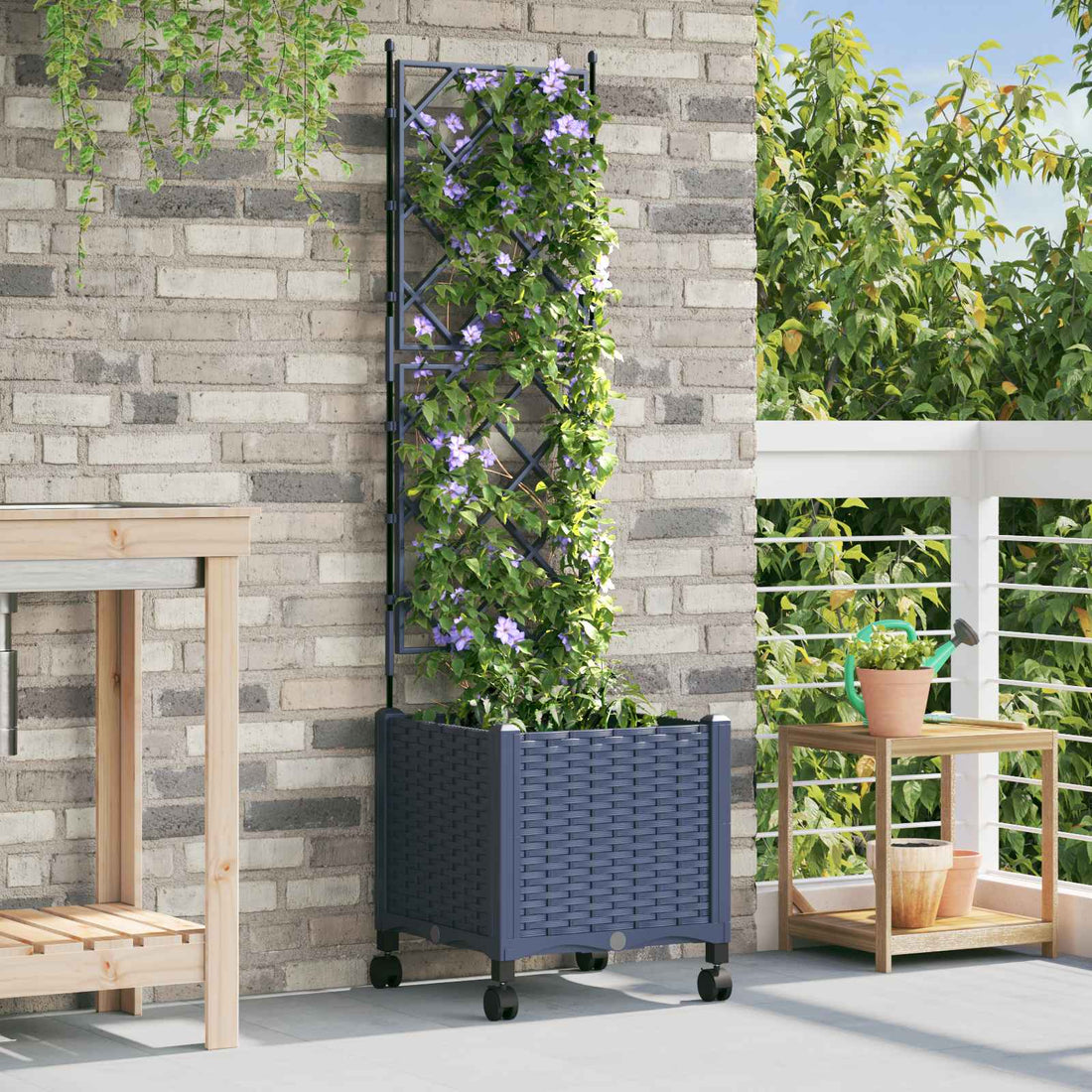 vidaXL Jardinera con enrejado y ruedas Gris 40 x 40 x 149 cm PP