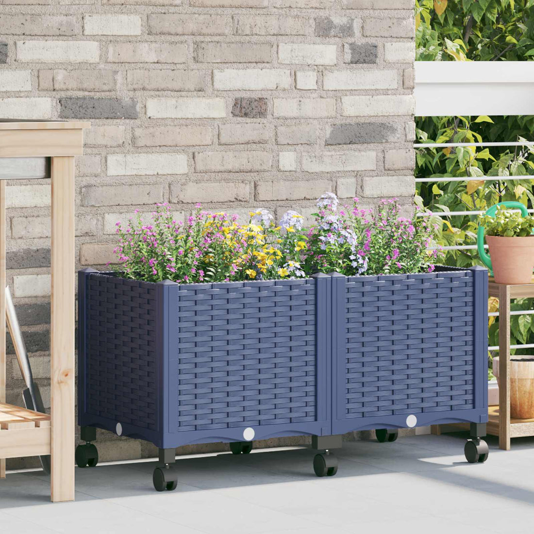 vidaXL Macetero de Jardín con Ruedas Gris Azulado 80 x 40 x 48 cm PP