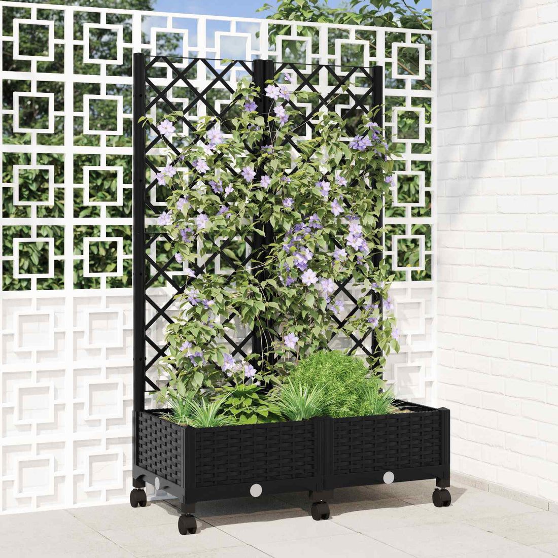 vidaXL Jardinera con enrejado y ruedas Negro 80 x 40 x 131,5 cm PP