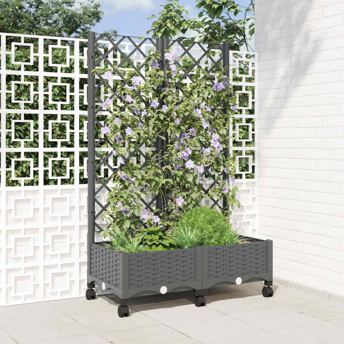 vidaXL Jardinera con enrejado y ruedas Gris Claro 80 x 40 x 131,5 cm