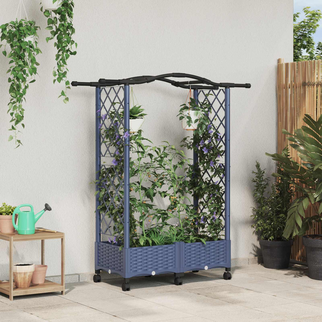 vidaXL Cama elevada con trellis y techo Gris 124 x 40 x 129 cm PP