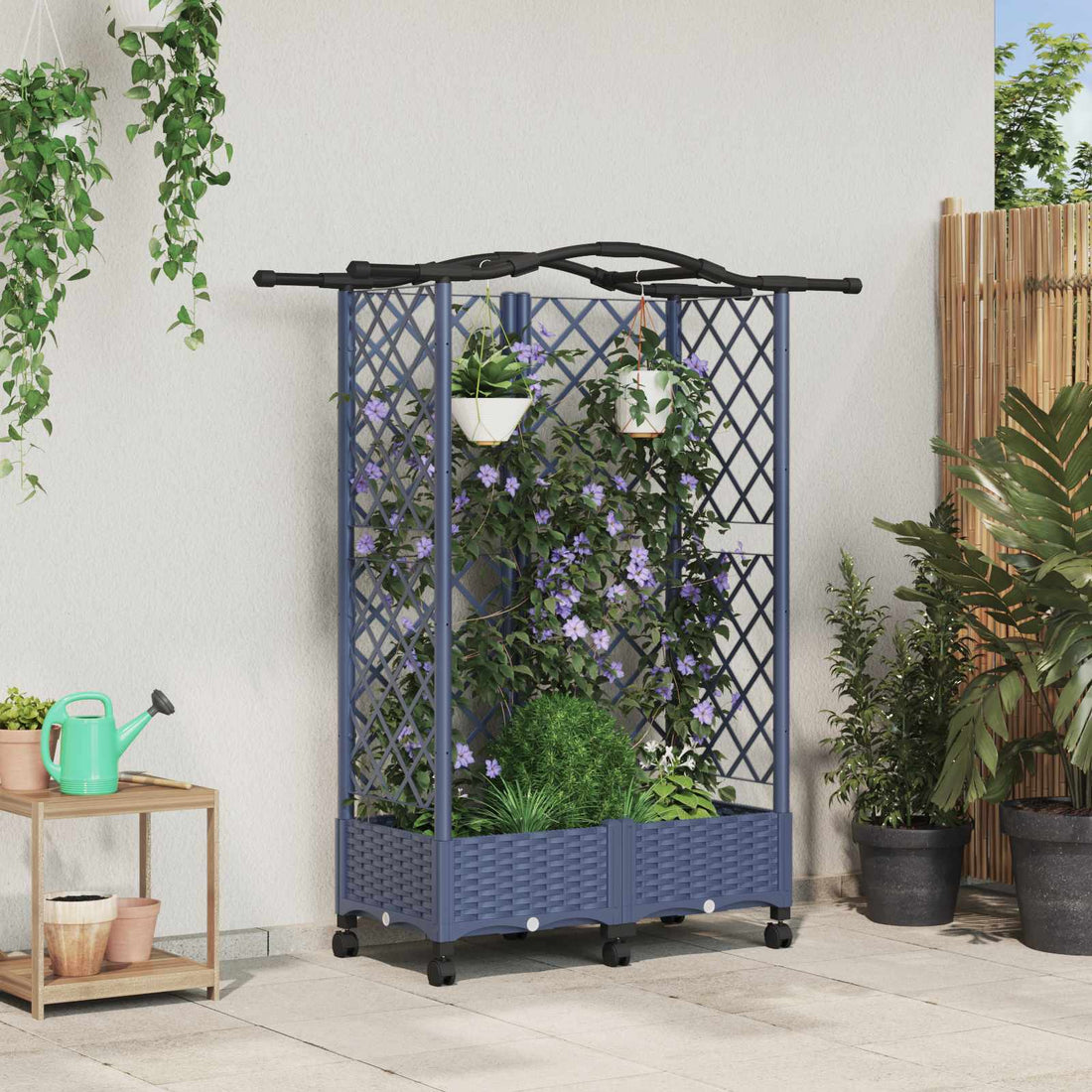 vidaXL Cama elevada con trellis y techo Gris 124 x 40 x 129 cm PP