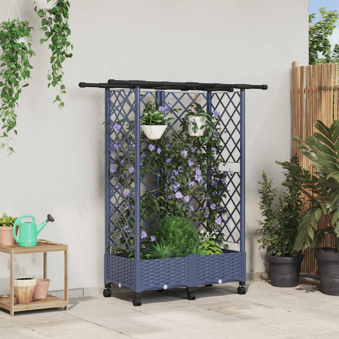 vidaXL Cama elevada con trellis y techo Gris 124 x 40 x 127 cm PP