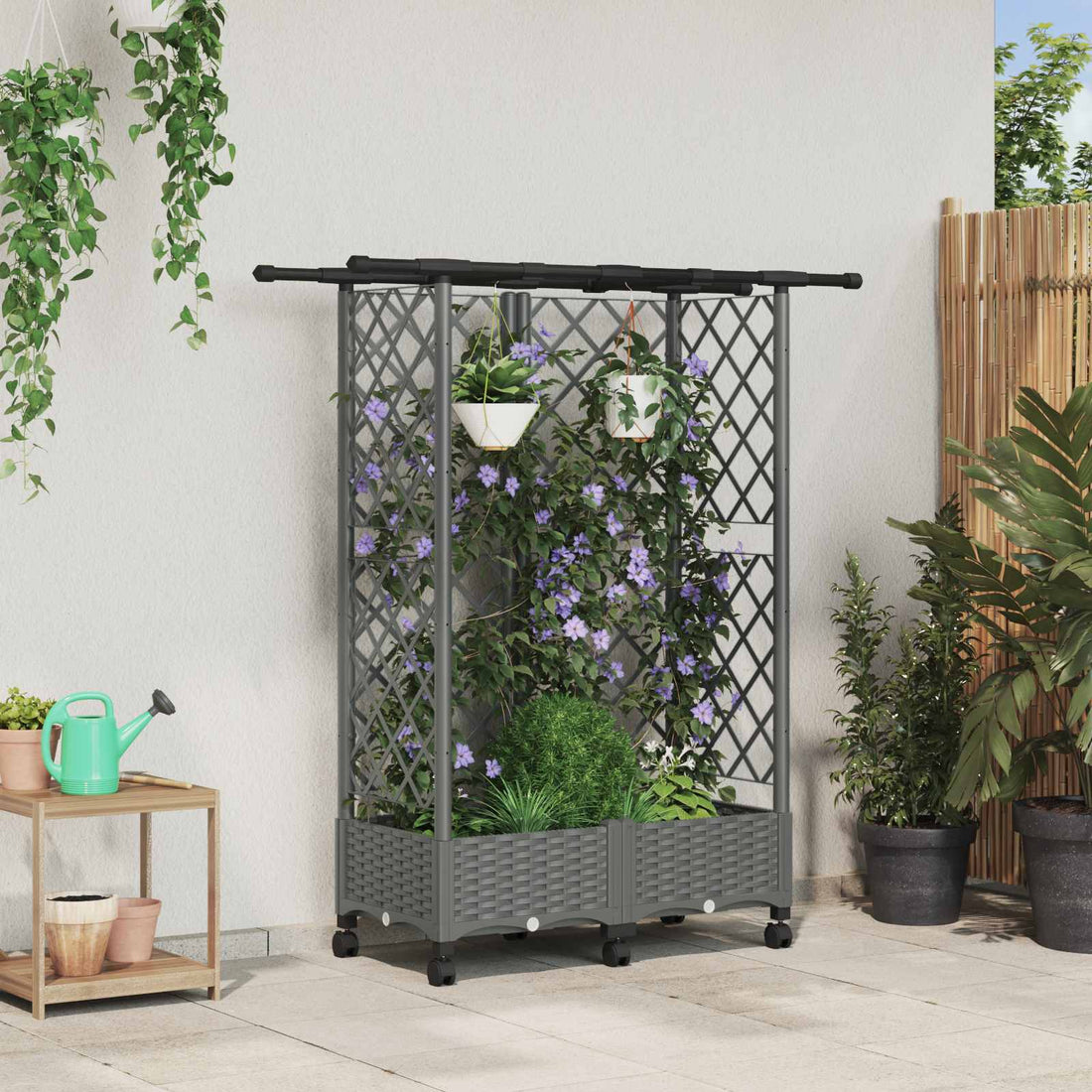 vidaXL Cama elevada con trellis y techo Gris Claro 124 x 40 x 127 cm