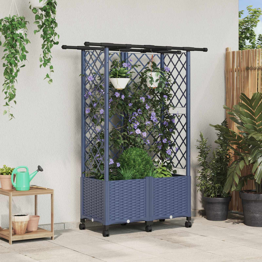 vidaXL Cama elevada con trellis y techo Gris 124 x 40 x 142 cm PP