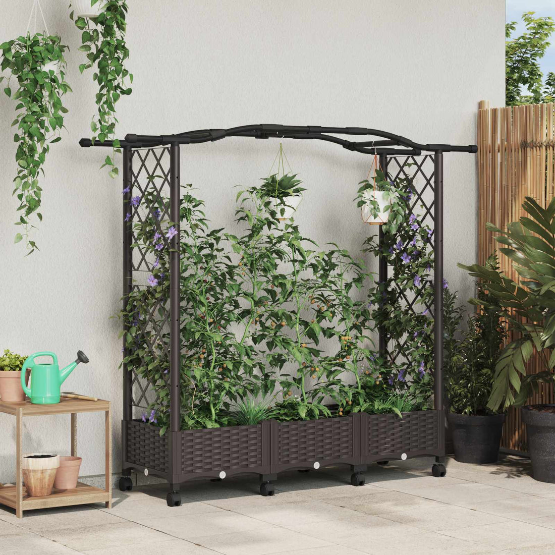 vidaXL Cama elevada con enrejado y ruedas Marrón 169 x 40 x 129 cm PP