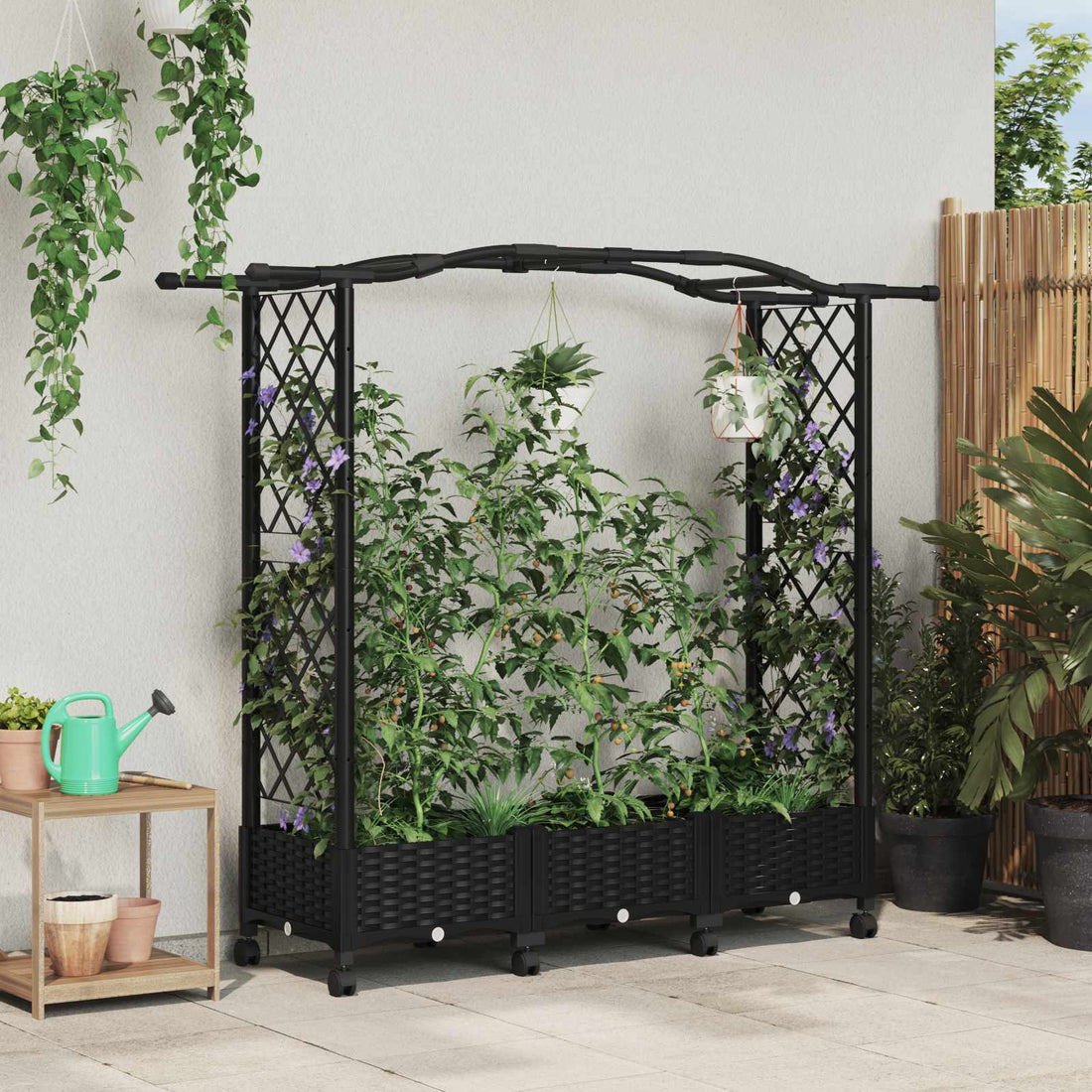 vidaXL Cama elevada con trellis y techo Negro 169 x 40 x 129 cm PP
