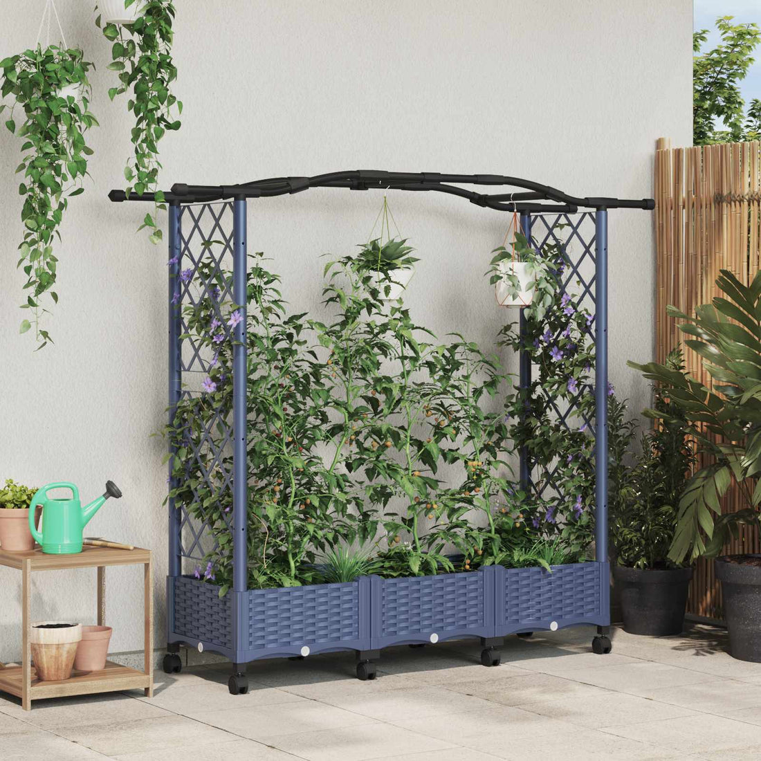 vidaXL Cama elevada con trellis y techo Gris 169 x 40 x 129 cm PP