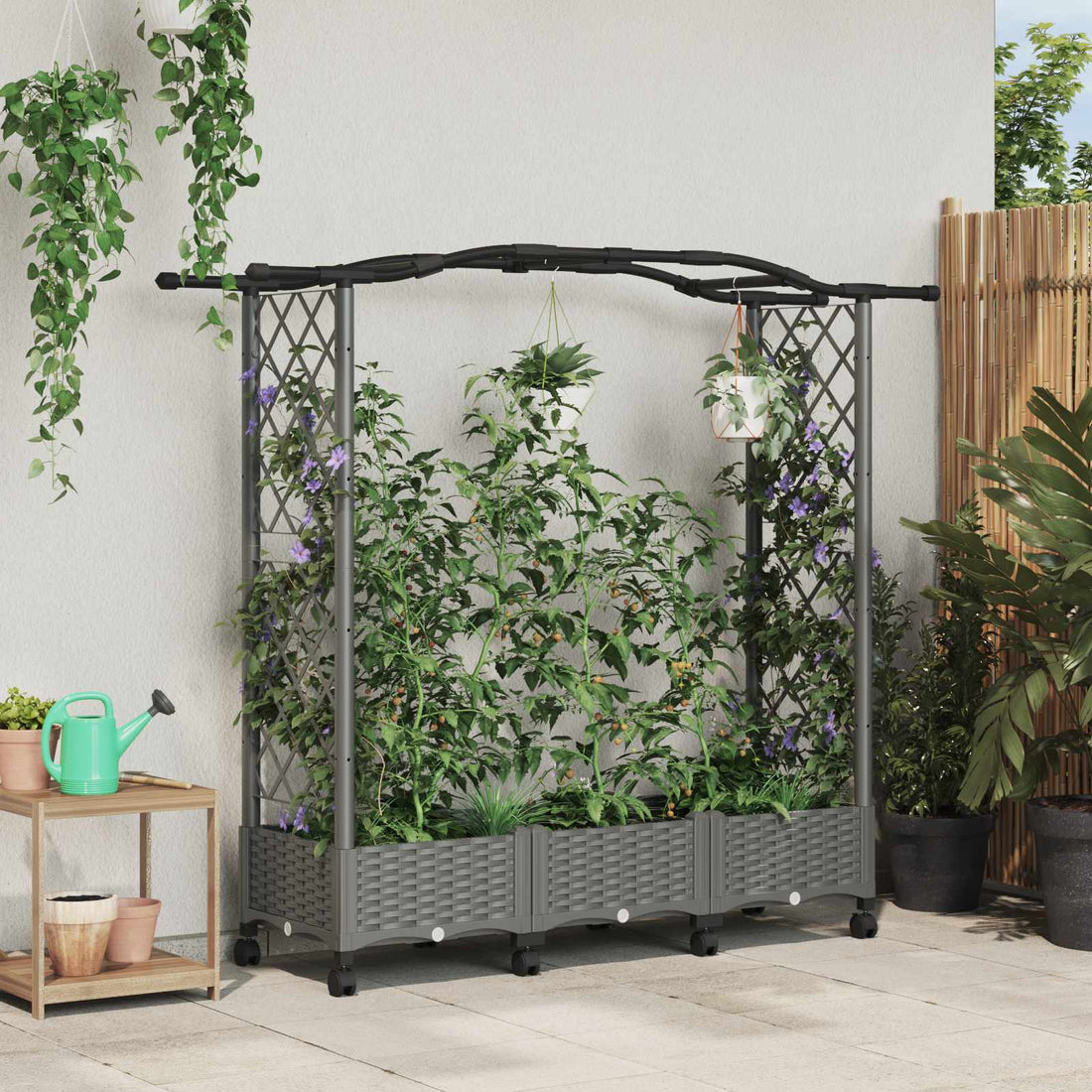 vidaXL Cama elevada con trellis y techo Gris Claro 169 x 40 x 129 cm