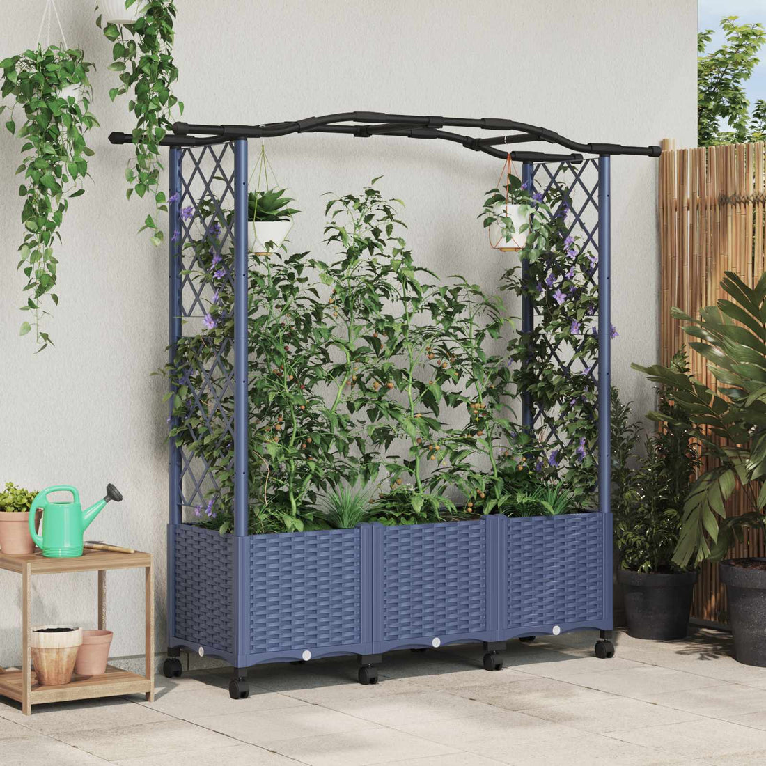 vidaXL Cama elevada con trellis y techo Gris 164 x 40 x 144 cm PP