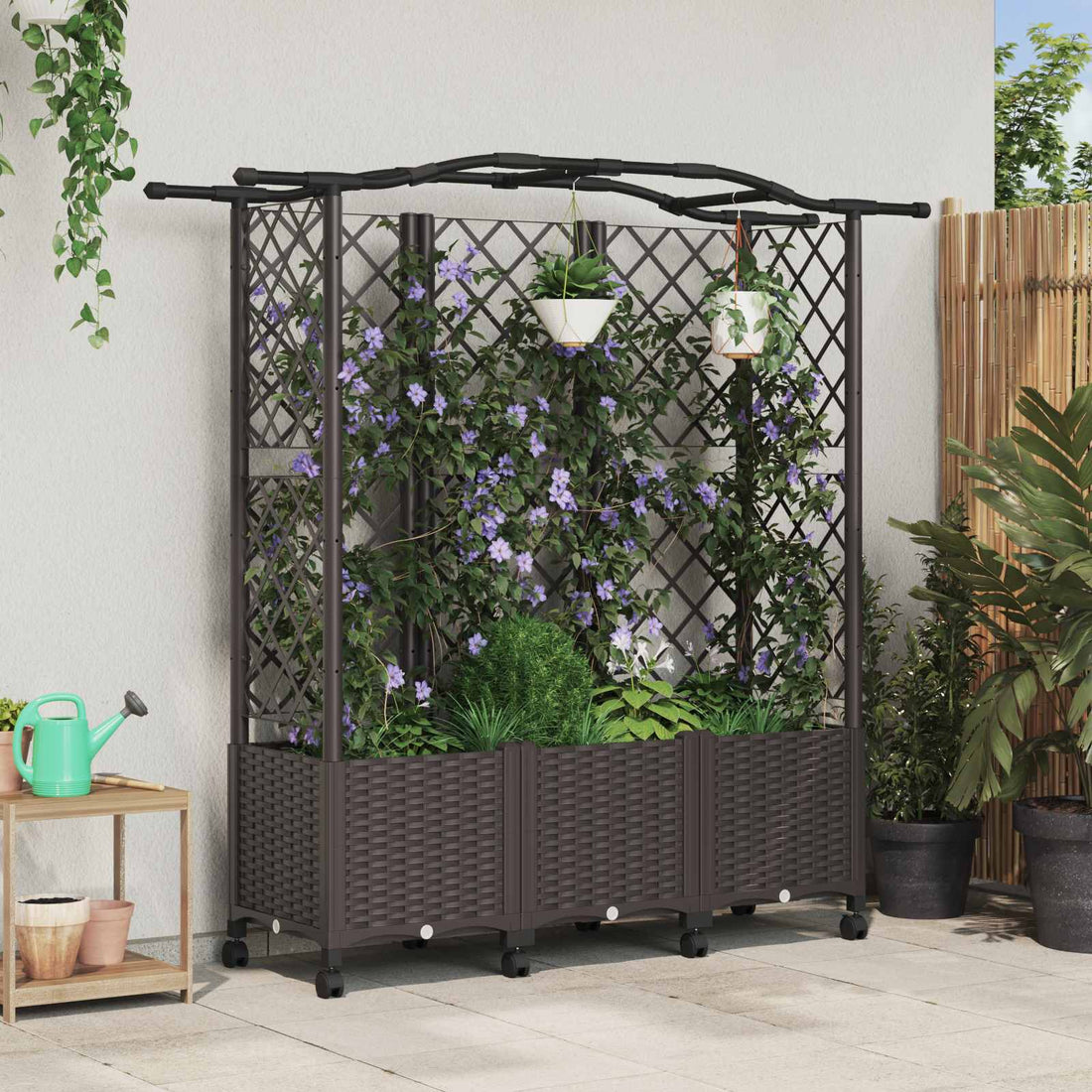 vidaXL Cama elevada con trellis y techo Marrón 163 x 40 x 144 cm PP