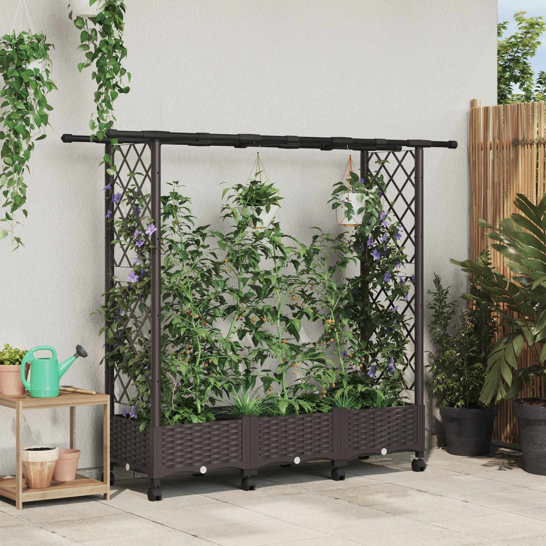 vidaXL Cama elevada con trellis y techo Marrón 164 x 40 x 127 cm PP