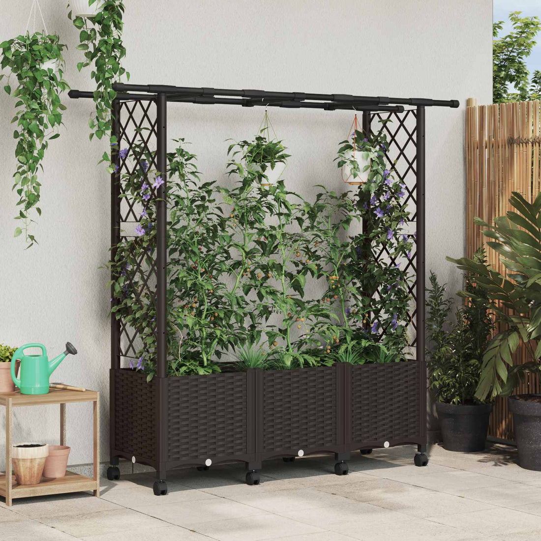 vidaXL Cama elevada con trellis y techo Marrón 162,5 x 40 x 142 cm PP