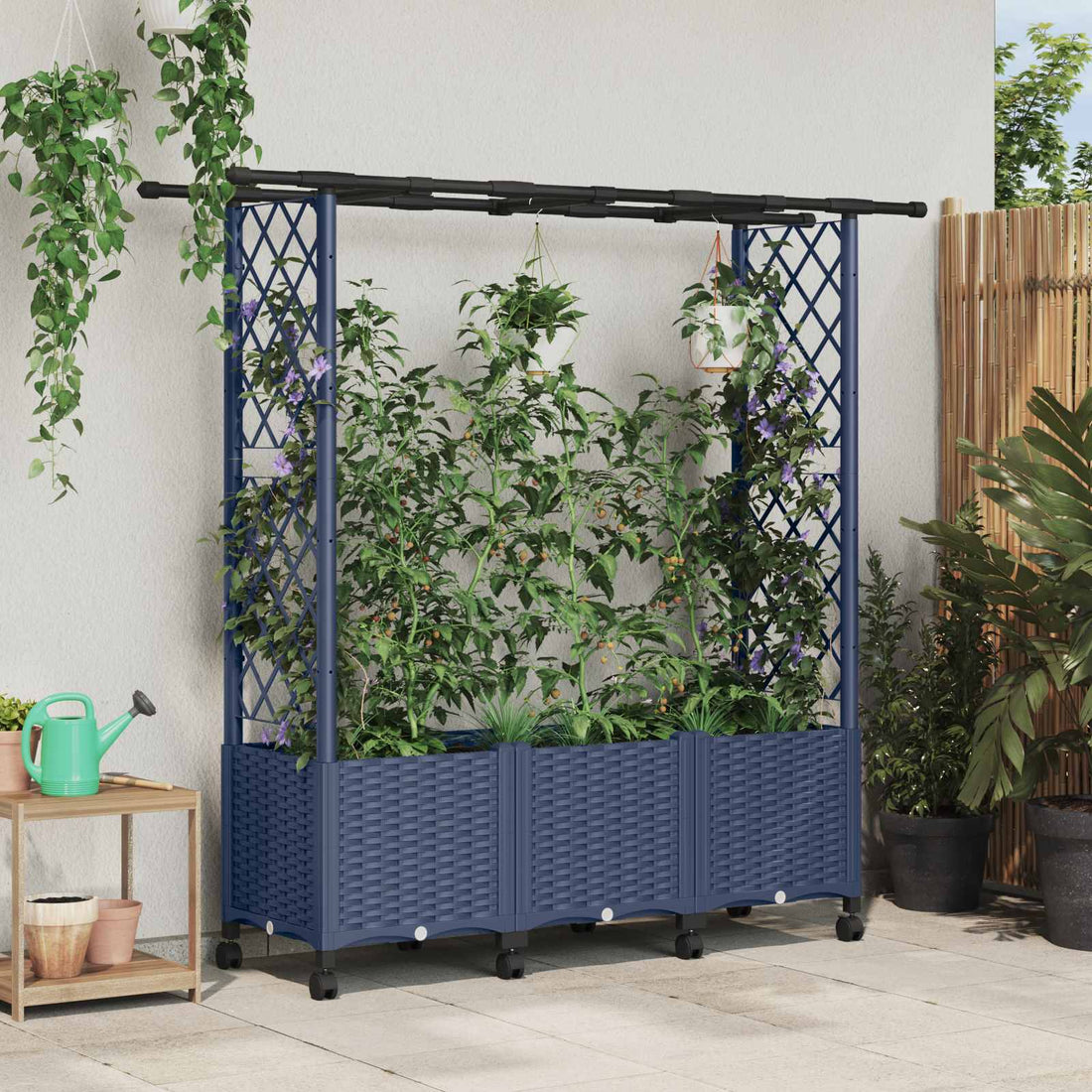 vidaXL Cama elevada con trellis y techo Gris 162,5 x 40 x 142 cm PP