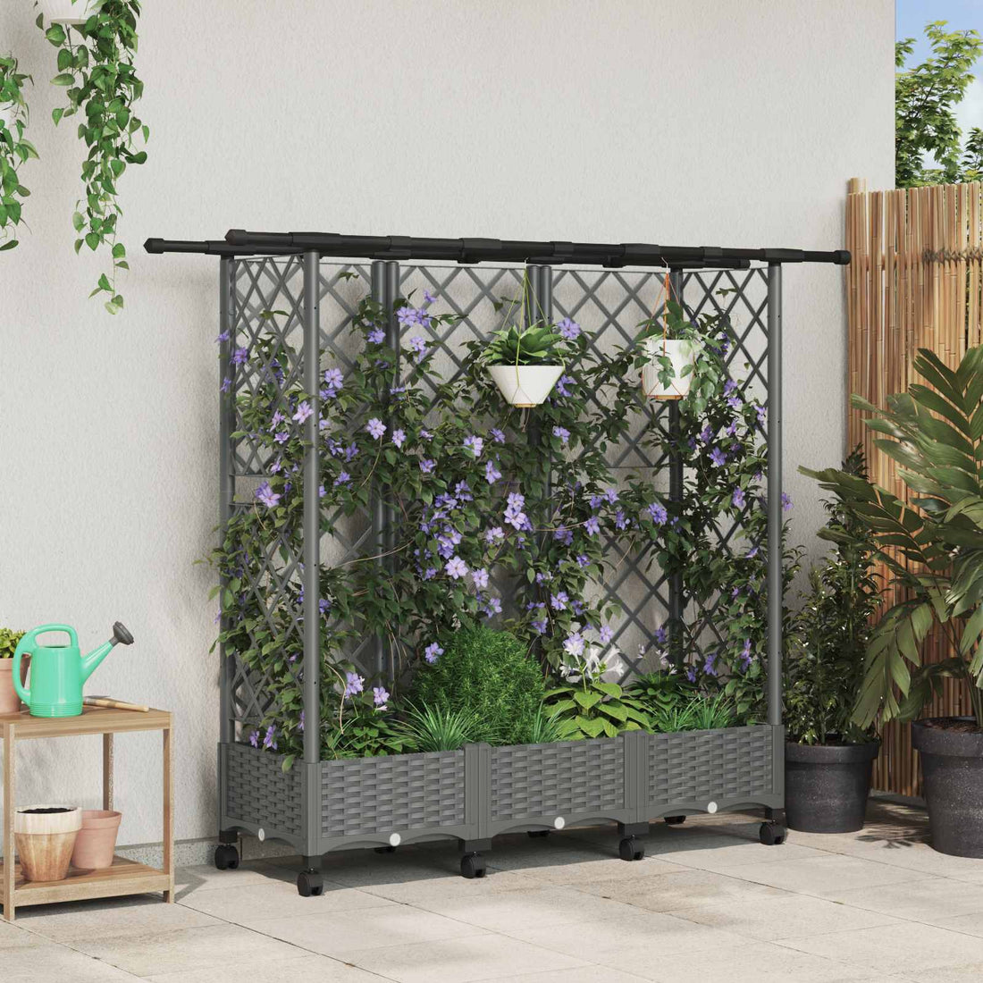 vidaXL Cama elevada con trellis y techo Gris Claro 164 x 40 x 127 cm