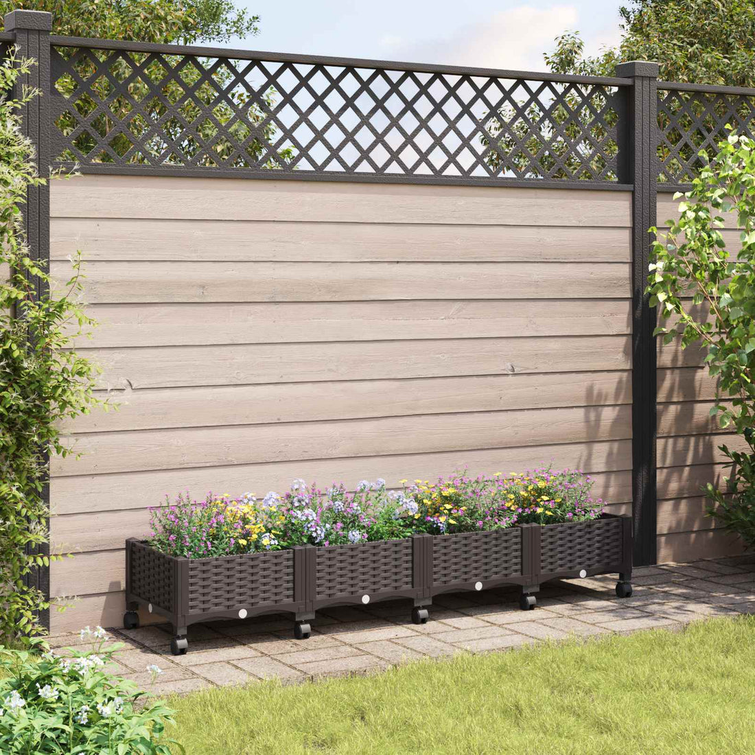 vidaXL Macetero de Jardín con Ruedas Marrón 160 x 40 x 29 cm PP
