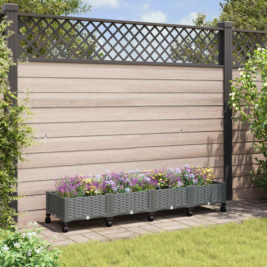 vidaXL Macetero de Jardín con Ruedas Gris Claro 160 x 40 x 33 cm PP