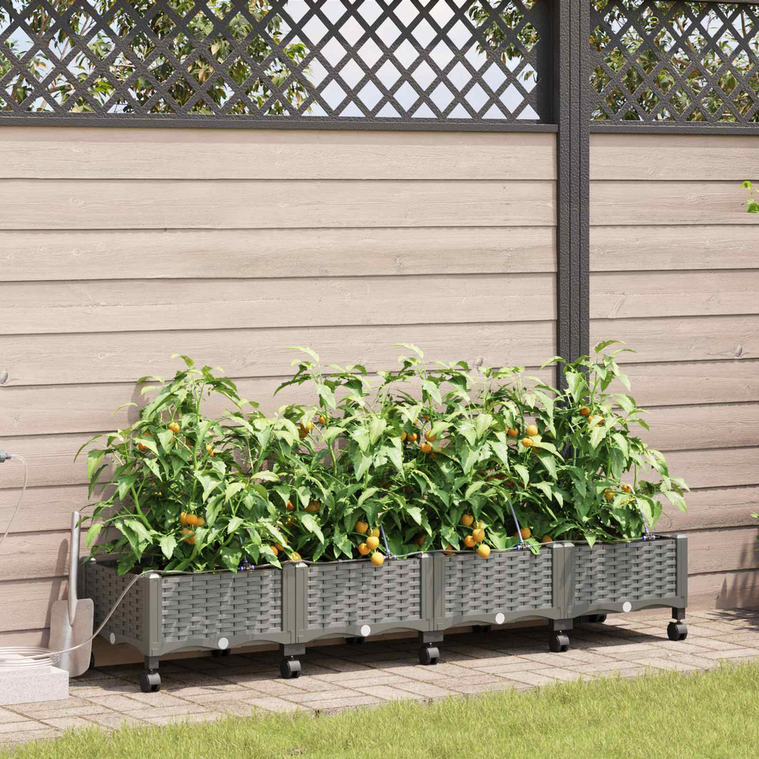 vidaXL Maceta de jardín con riego y ruedas 4 uds. Gris Claro PP