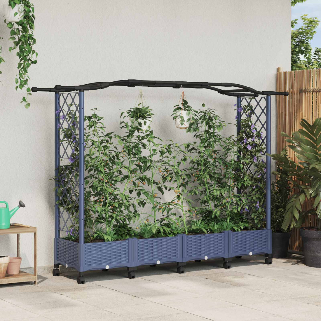 vidaXL Cama elevada con trellis y techo Gris 207 x 40 x 129 cm PP