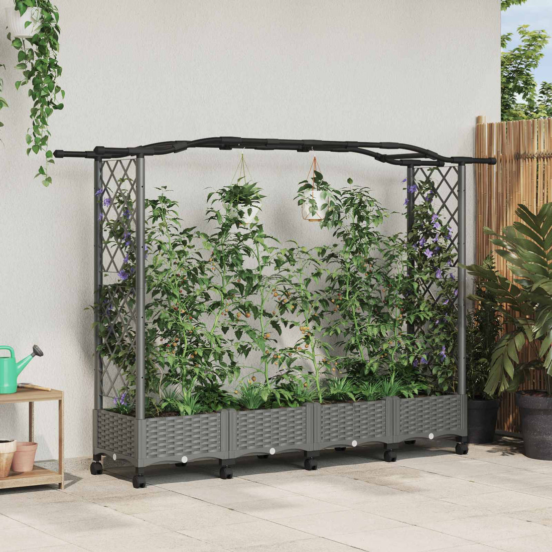 vidaXL Cama elevada con trellis y techo Gris Claro 207 x 40 x 129 cm