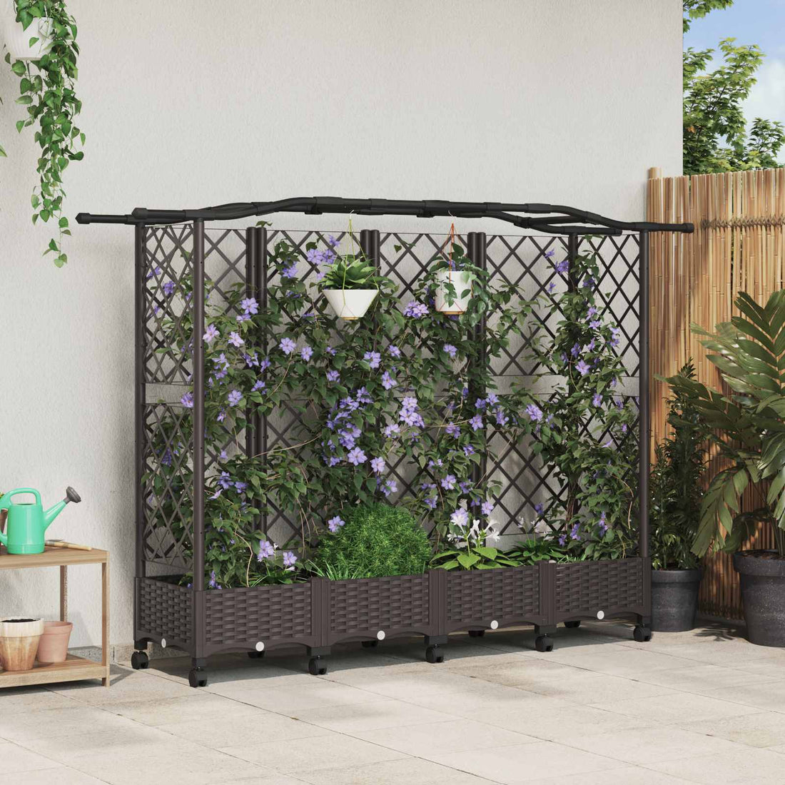 vidaXL Cama elevada con trellis y techo Marrón 203,5 x 40 x 129 cm PP