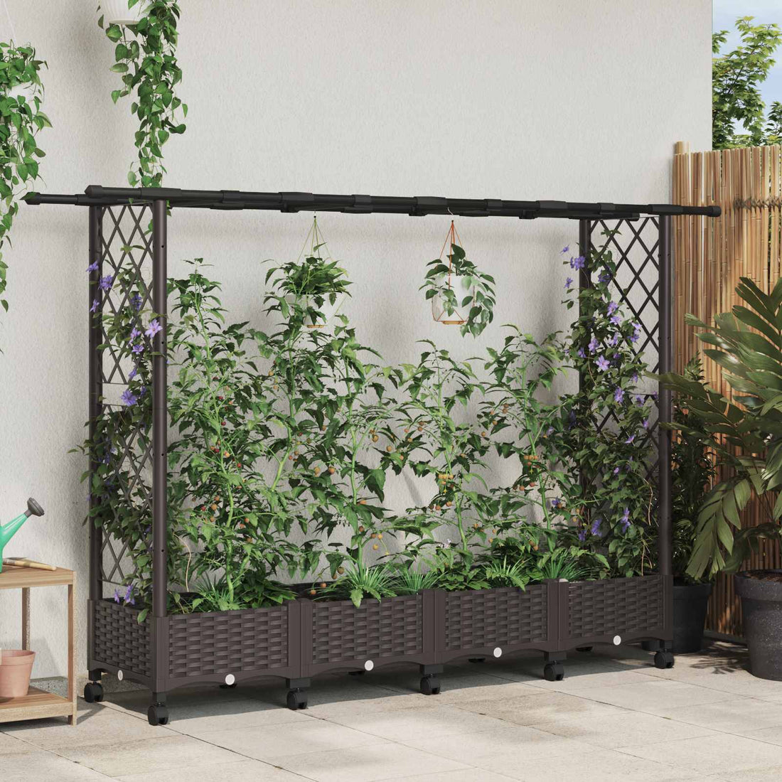 vidaXL Cama elevada con trellis y techo Marrón 203 x 40 x 127 cm PP