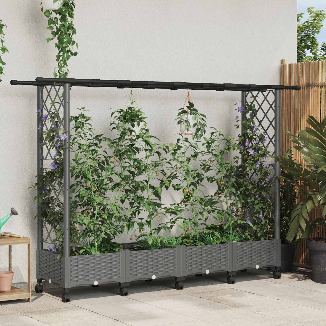 vidaXL Cama elevada con trellis y techo Gris Claro 203 x 40 x 127 cm