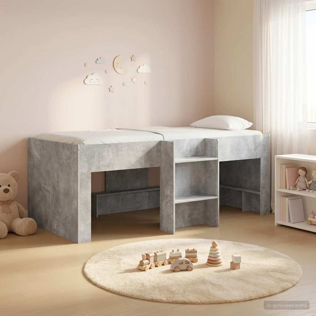 vidaXL Marco de Cama Alta para Niños Gris Hormigón 90 x 200 cm