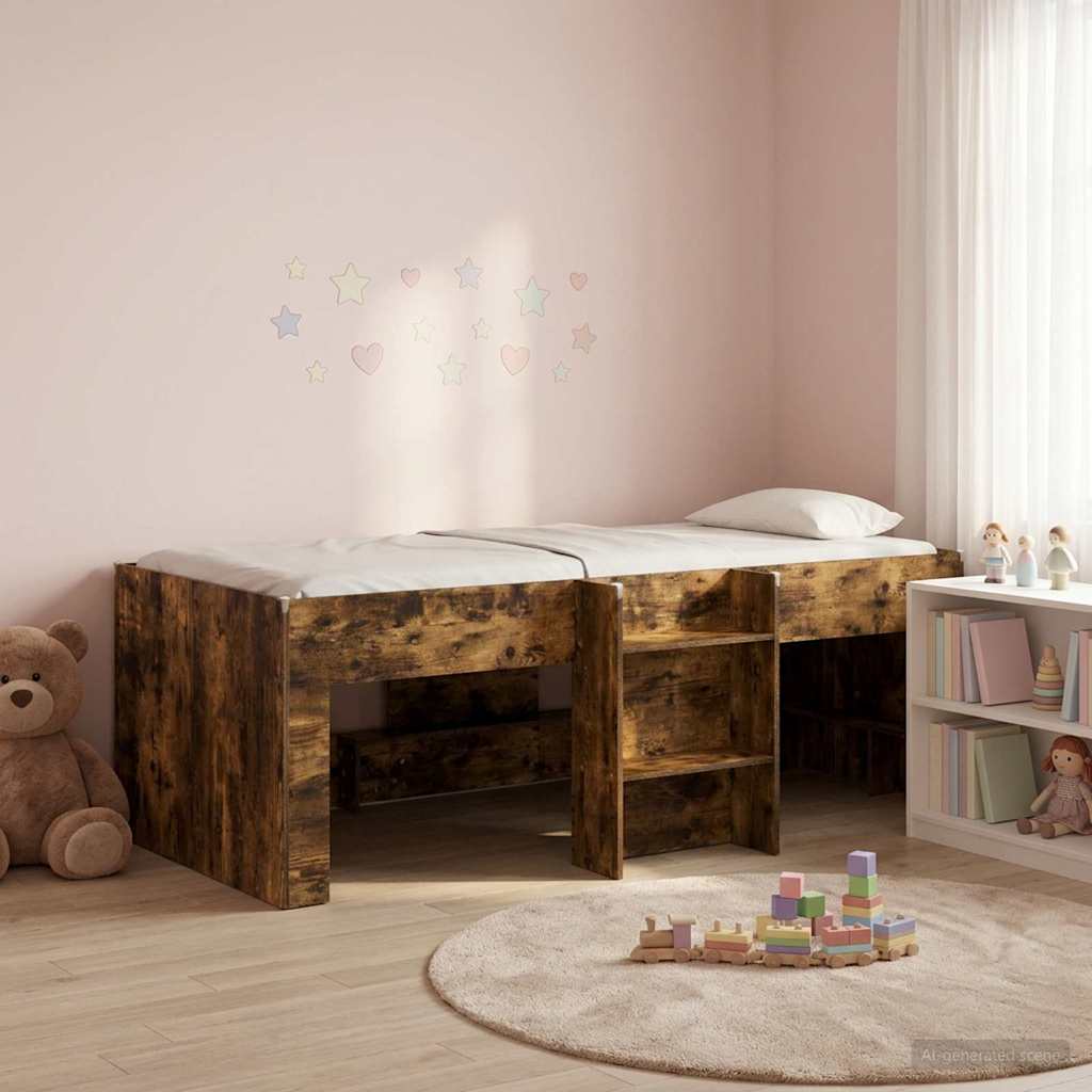 vidaXL Marco de Cama Alta para Niños Roble Ahumado 90 x 200 cm