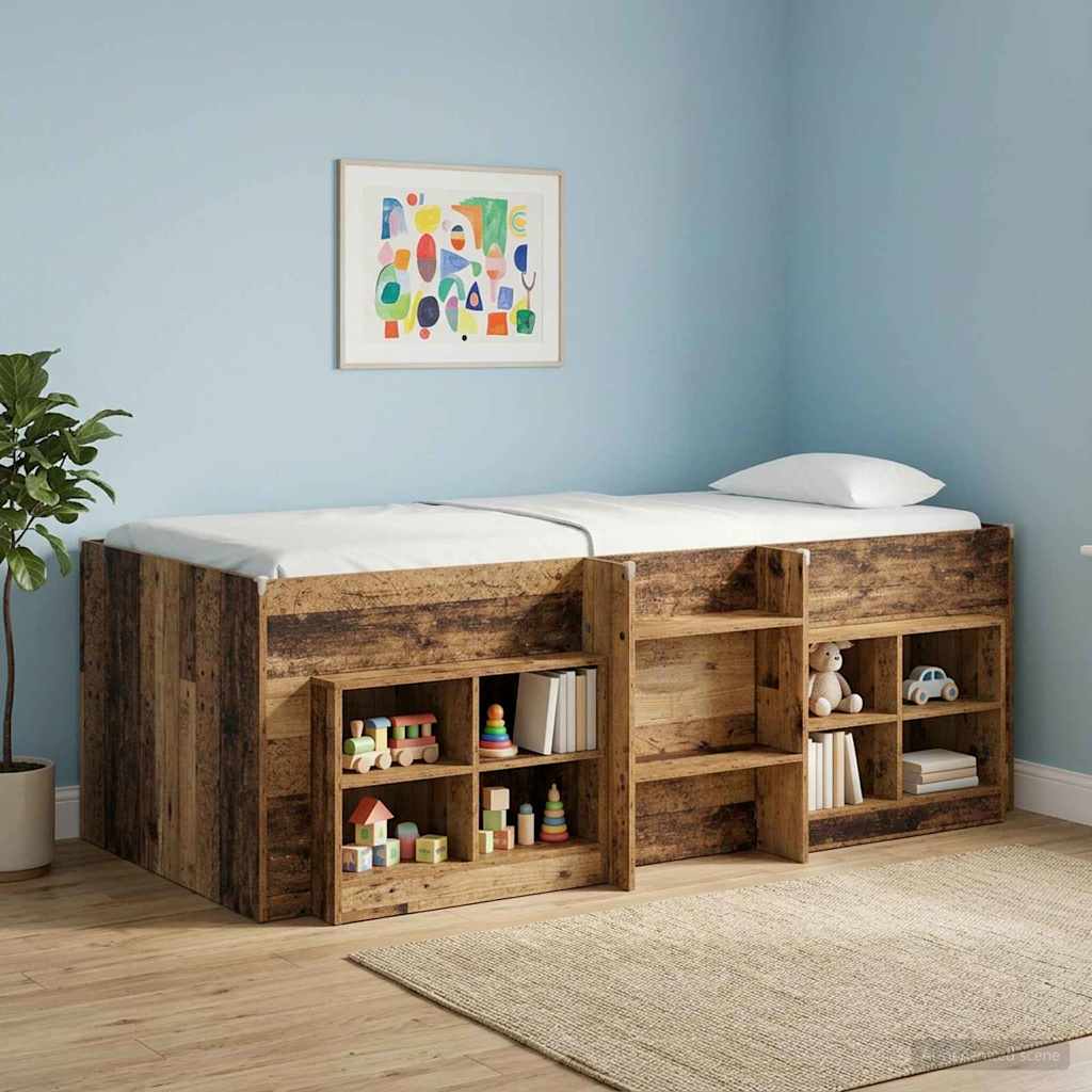 vidaXL Marco de Cama Alta para Niños Madera envejecida 90 x 200 cm
