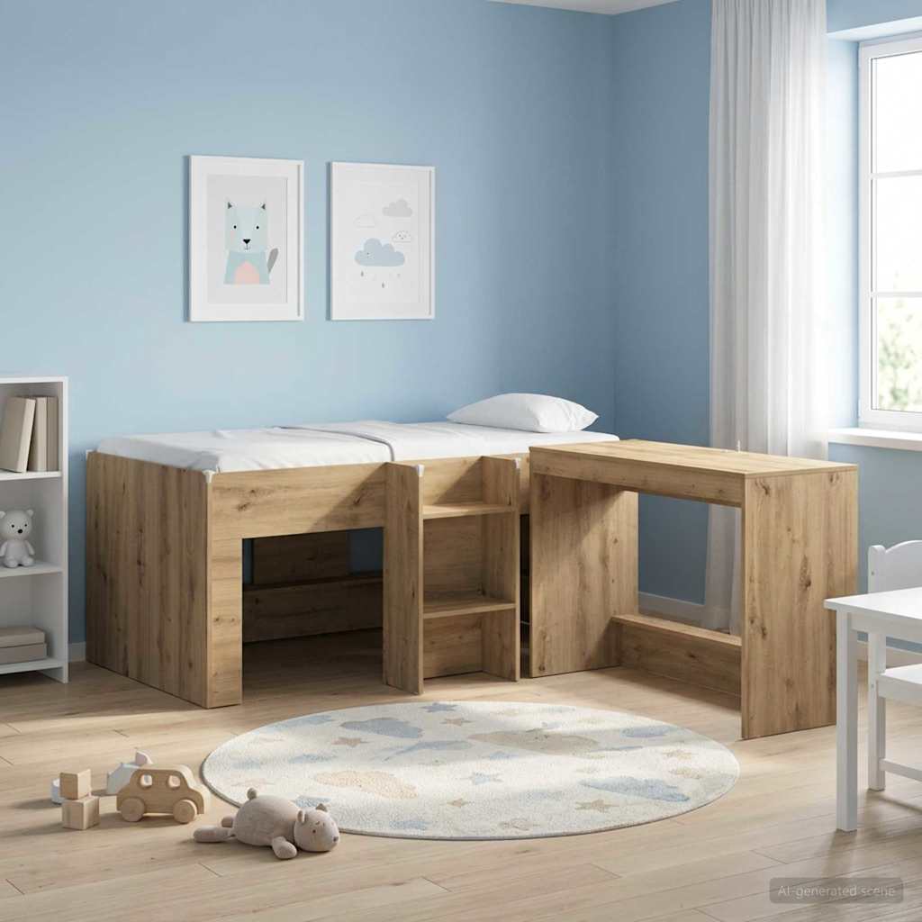 vidaXL Marco de Cama Alta para Niños Roble artisan 80 x 160 cm
