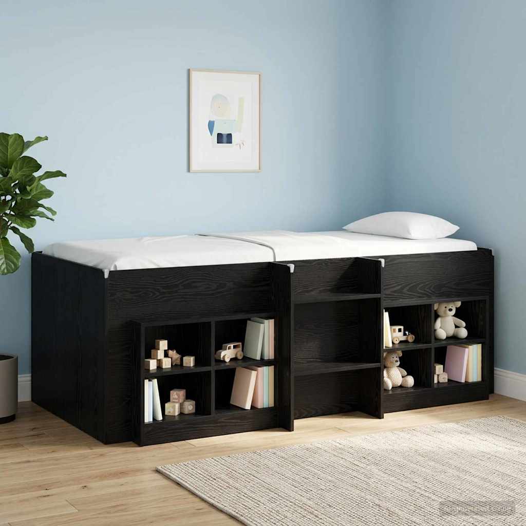 vidaXL Marco de Cama Alta para Niños Roble Negro 90 x 190 cm