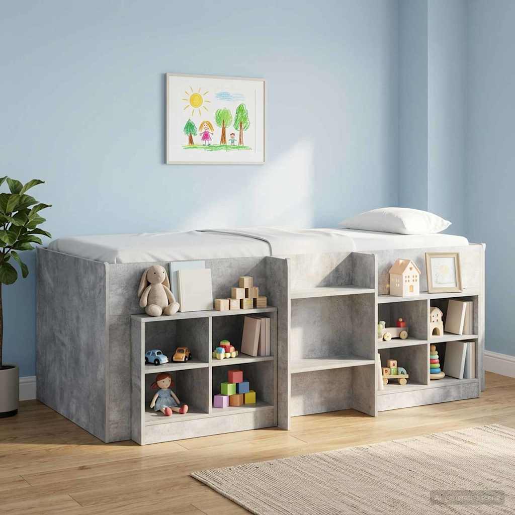 vidaXL Marco de Cama Alta para Niños Gris Hormigón 90 x 190 cm