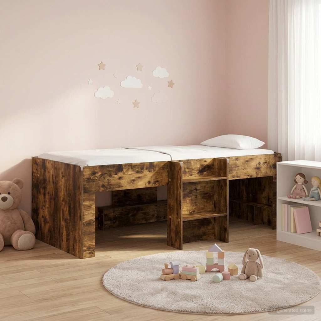 vidaXL Marco de Cama Alta para Niños Roble Ahumado 90 x 190 cm