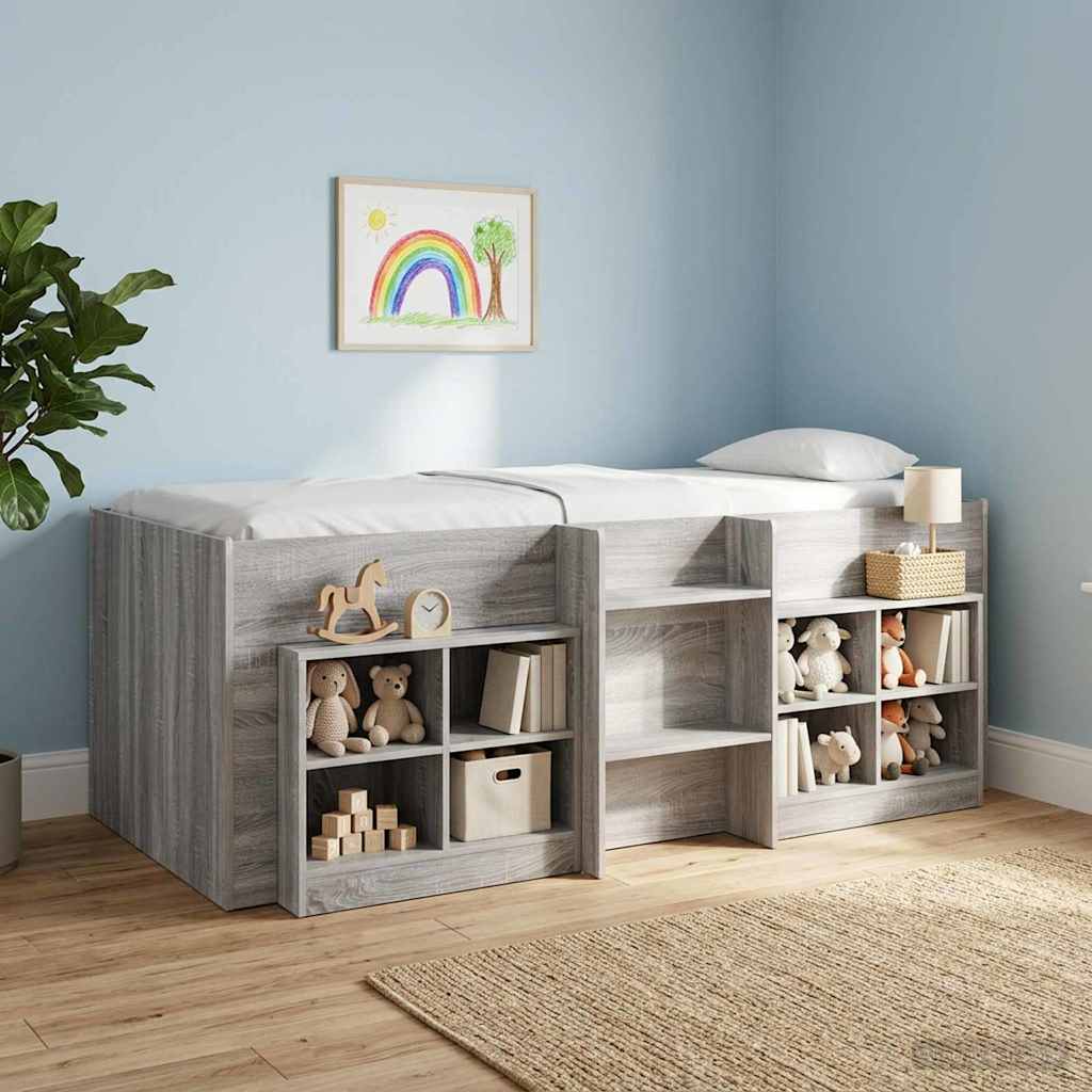 vidaXL Marco de Cama Alta para Niños Sonoma gris 90 x 190 cm