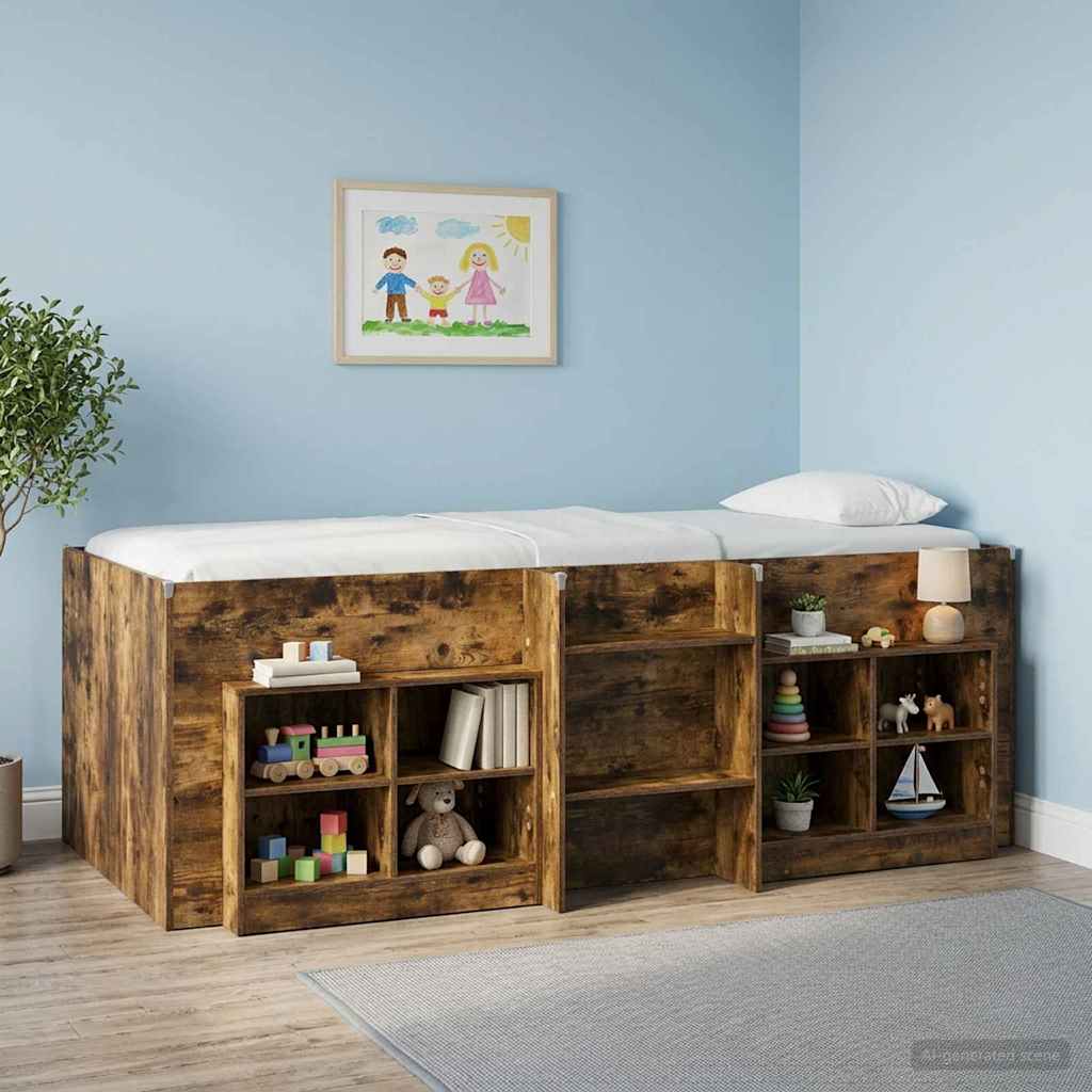 vidaXL Marco de Cama Alta para Niños Roble Ahumado 75 x 190 cm