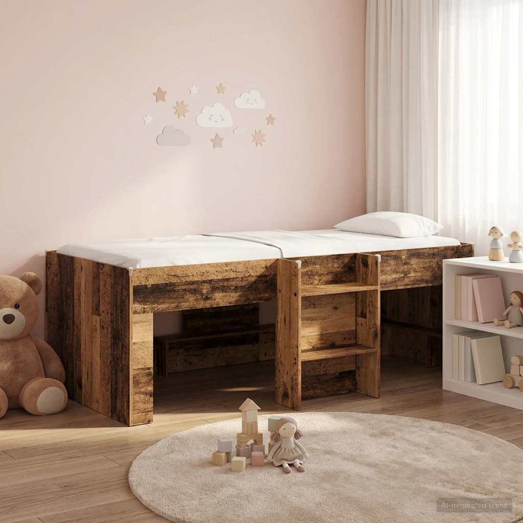 vidaXL Marco de Cama Alta para Niños Madera envejecida 75 x 190 cm