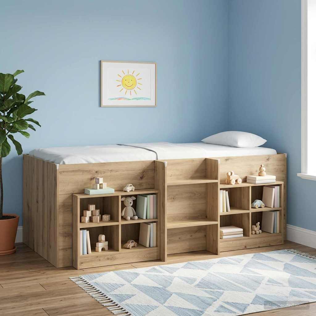 vidaXL Marco de Cama Alta para Niños Roble artisan 75 x 190 cm