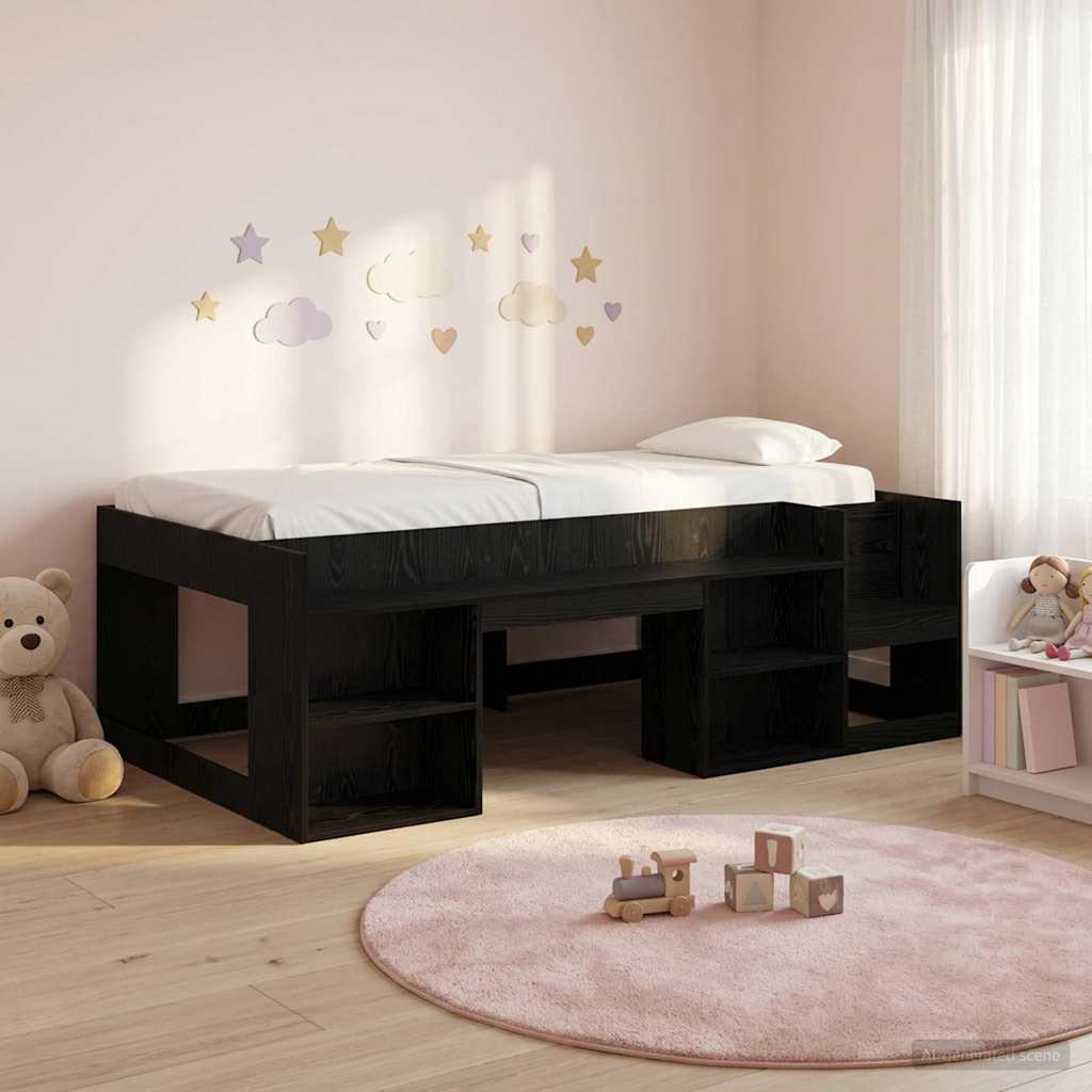 vidaXL Cama Infantil con Almacenamiento Roble Negro 90 x 200 cm