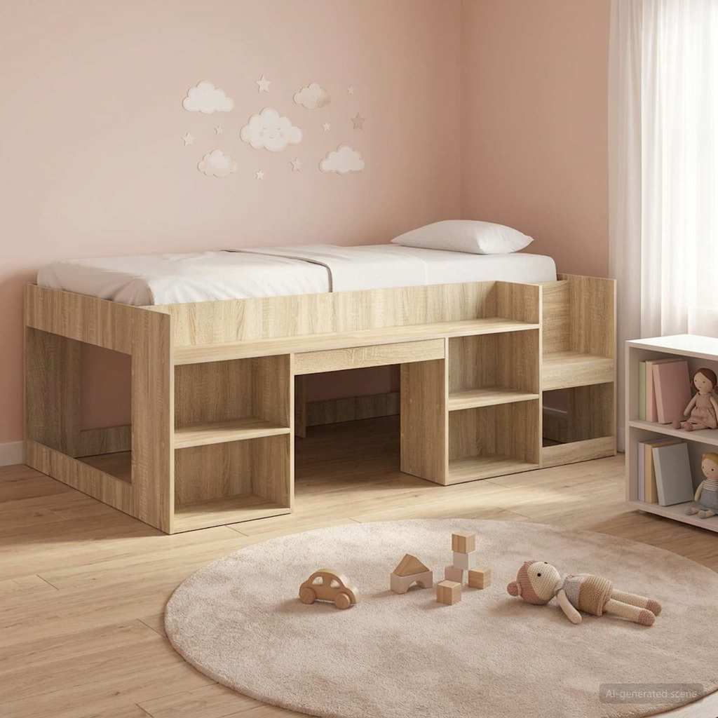 vidaXL Cama Infantil con Almacenamiento Roble Sonoma 90 x 200 cm