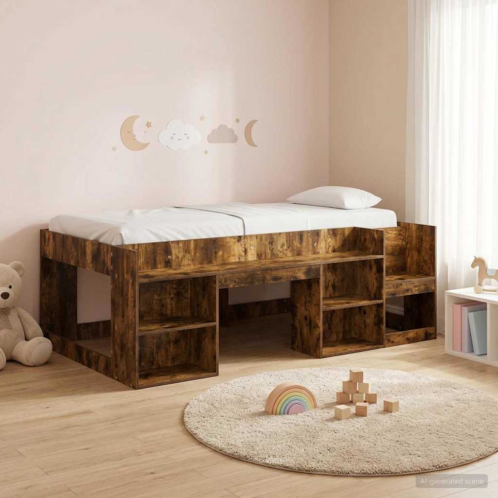 vidaXL Cama Infantil con Almacenamiento Roble Ahumado 90 x 200 cm